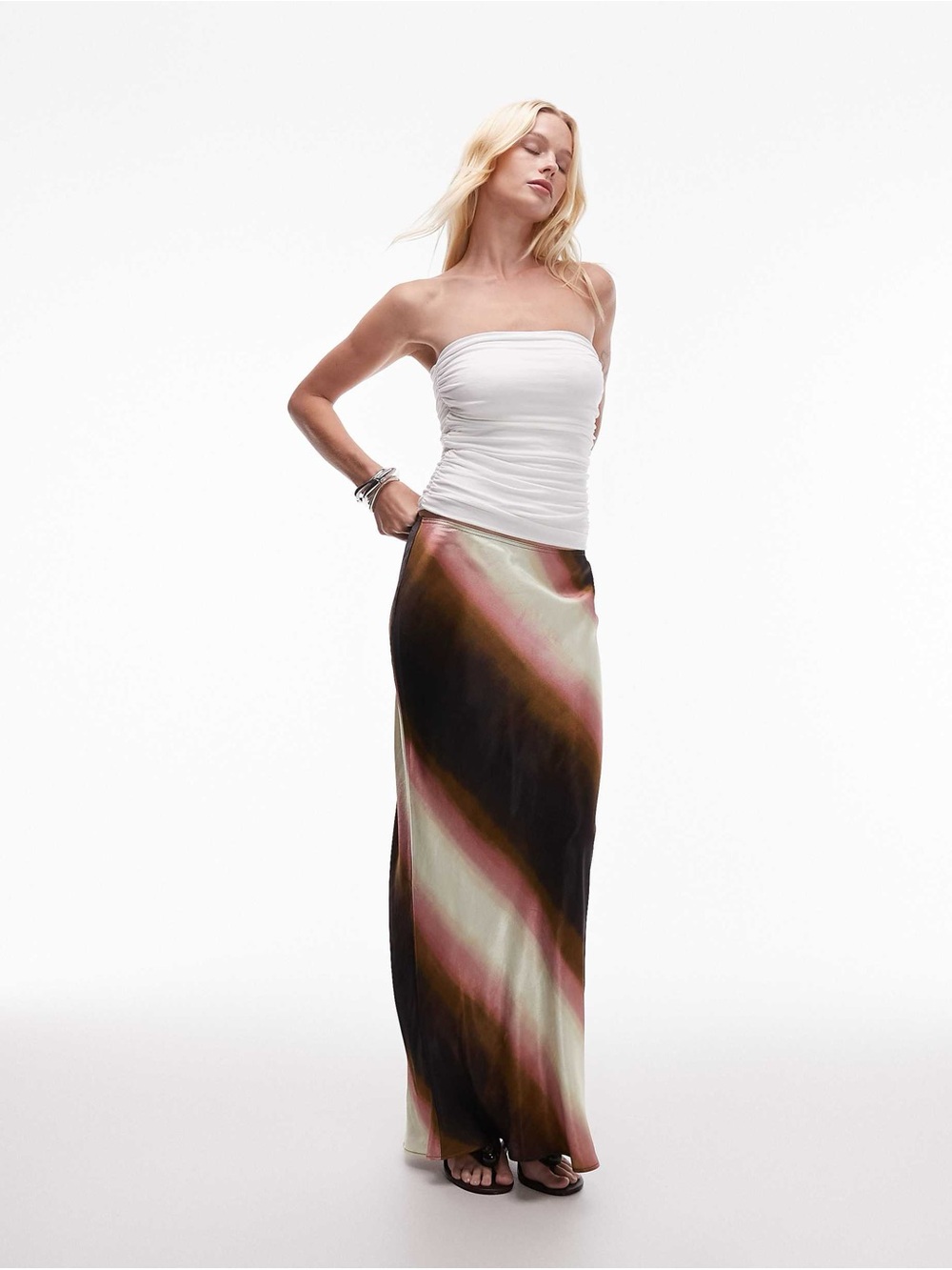 Topshop Satin Maxi Skirt in Ombré Stripe | size 4